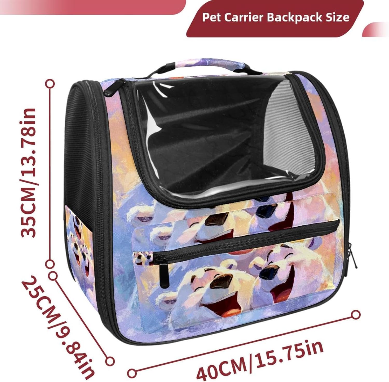 Portable Travel pet Backpack Carrier Hamster Bag Small Dog cat Carrier Breathable Hang Bag, Cute Cartoon Polar Bears