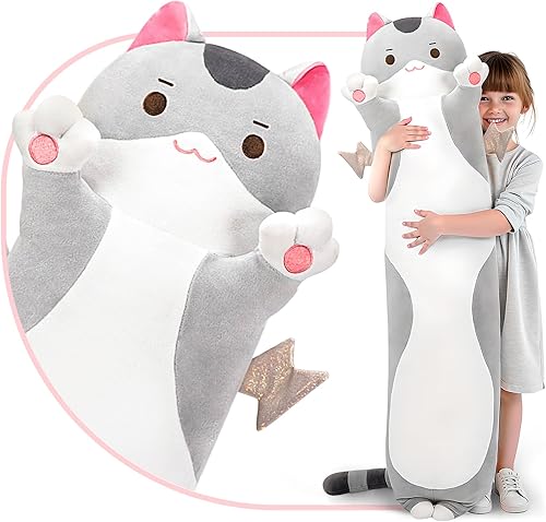 Miniatura 9 de Caaaat Peluche largo de gato marrón, animales de peluche suaves de gatito, Kawaii para niños, almohada de felpa para dormir, juguetes de peluche,