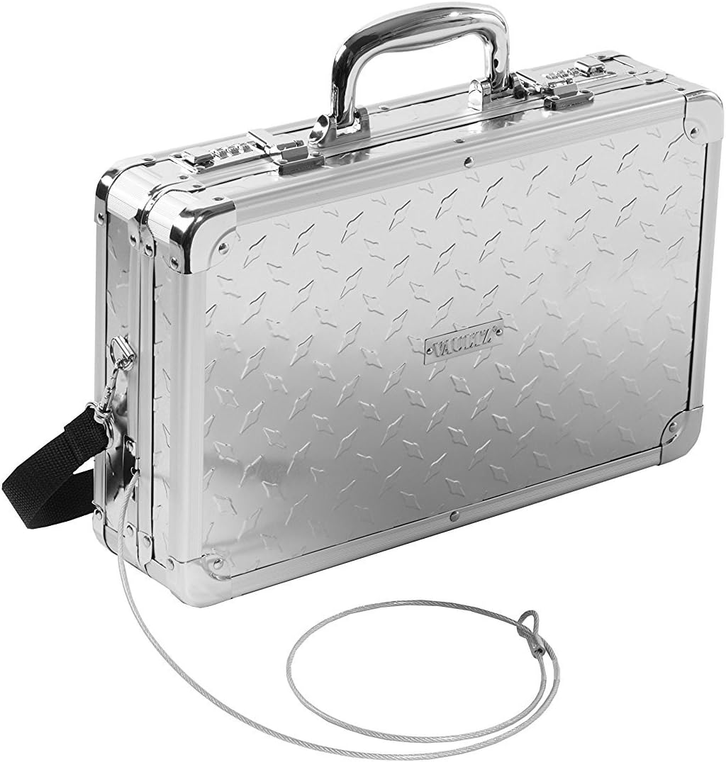 Vaultz Locking Handgun Case, 10 x 3.5 x 14.5 Inches, Silver Treadplate (VZ00716)