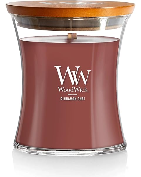 WoodWick Cinnamon Chai Holiday Candle Gifts for Women and Men, 9.7 oz Medium Hourglass Candle with Crackling Wick