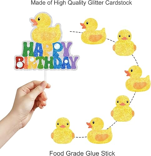 Miniatura 3 de Juego de 7 decoraciones de pastel de pato amarillo con temática de pato, fiestas de cumpleaños para niños y niñas, fiestas temáticas de pato o