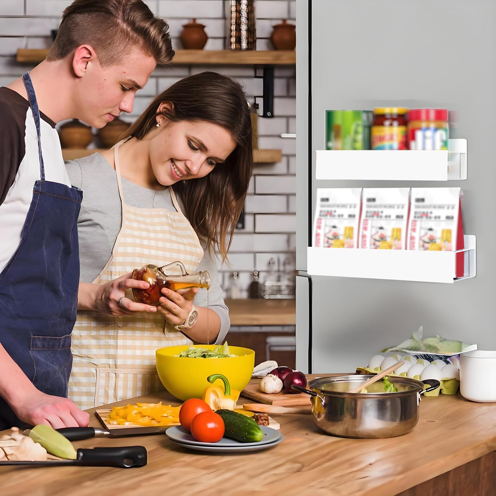 Etagere A Epices Étagère Magnétique Pour Réfrigérateur En Métal, Lot De 3 Étagère À Épices Magnétique Avec 8 étagère Magnétique Pour Frigo