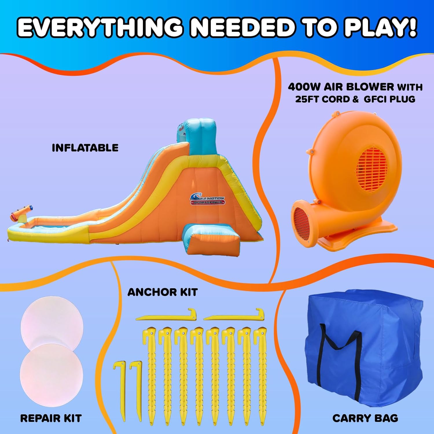 Sportspower My 1st Inflatable Water Slide with Splash Pool & Water Cannon, Large Outdoor Waterpark for Kids, Heavy Duty, ASTM Certified, on 400W Blower