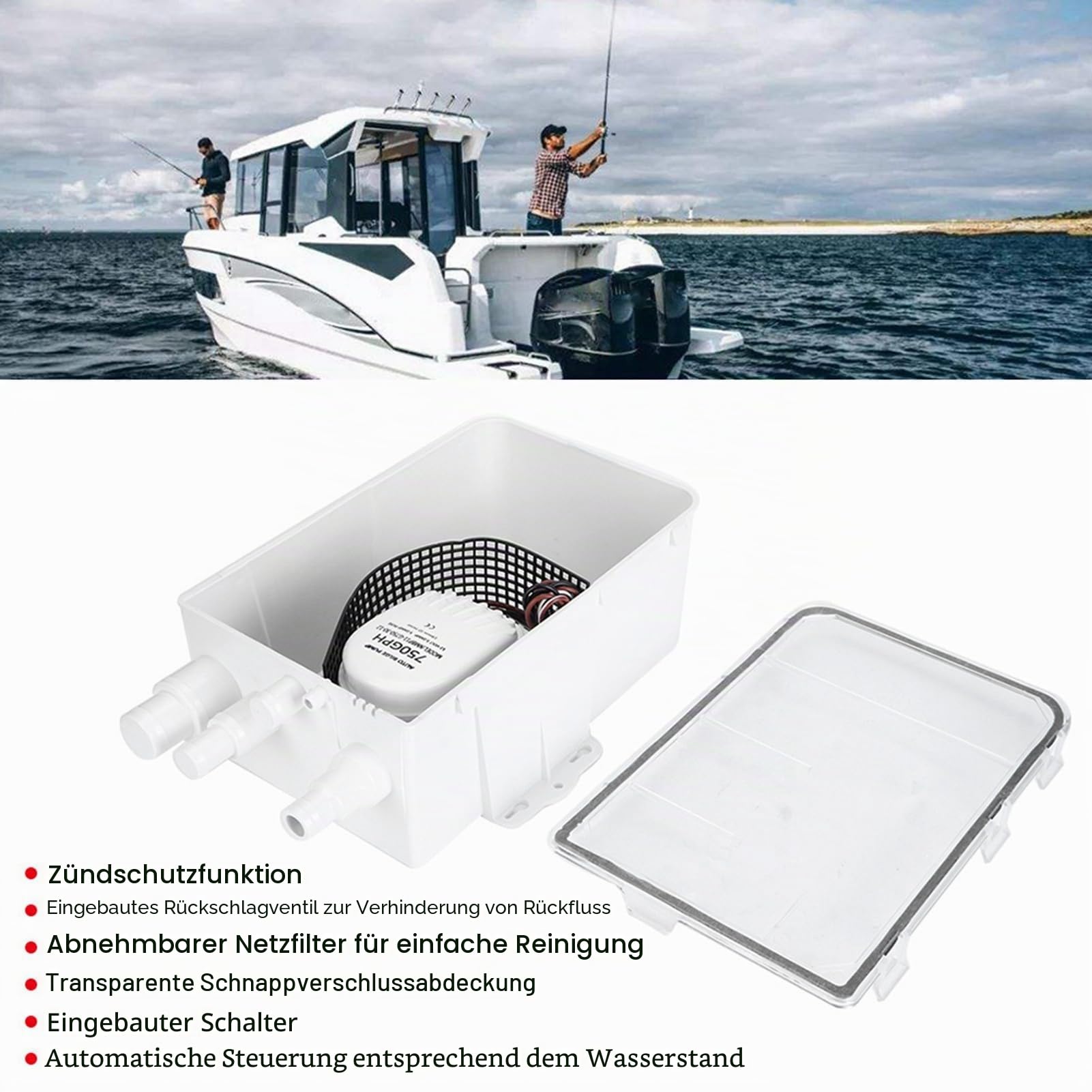 KIMISS 12V Duschpumpe 750GPH für Boot - Automatische Bilgenpumpe mit Schwimmerschalter, Camping Duschpumpensystem, Tauchpumpe für Marine und Wohnmobil