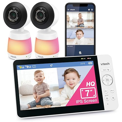VTech Monitor de bebé WiFi inteligente de 2 cámaras con video FHD de 1080p, aplicación gratuita con video en movimiento, detección de