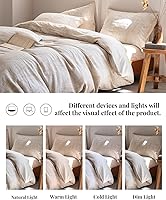 Vista 7 de MILDLY - Juego de funda de edredón de lino y algodón, diseño jacquard con textura de trigo, 3 piezas con cierre de cremallera, transpirable