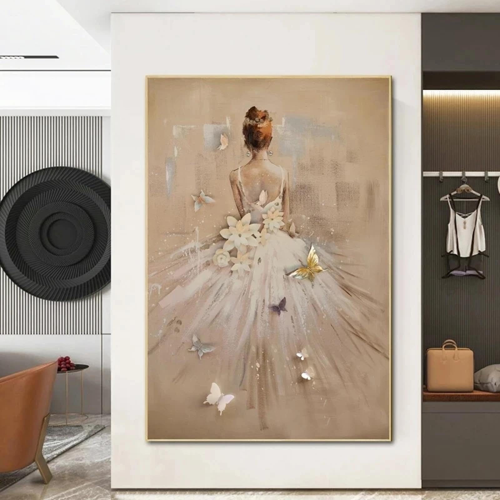 ZHUOYA Quadro su tela astratto moderno con ballerina, poster e stampe di ballerini di danza classica, quadri da parete per la decorazione del soggiorno, 65x130 cm, cornice interna.