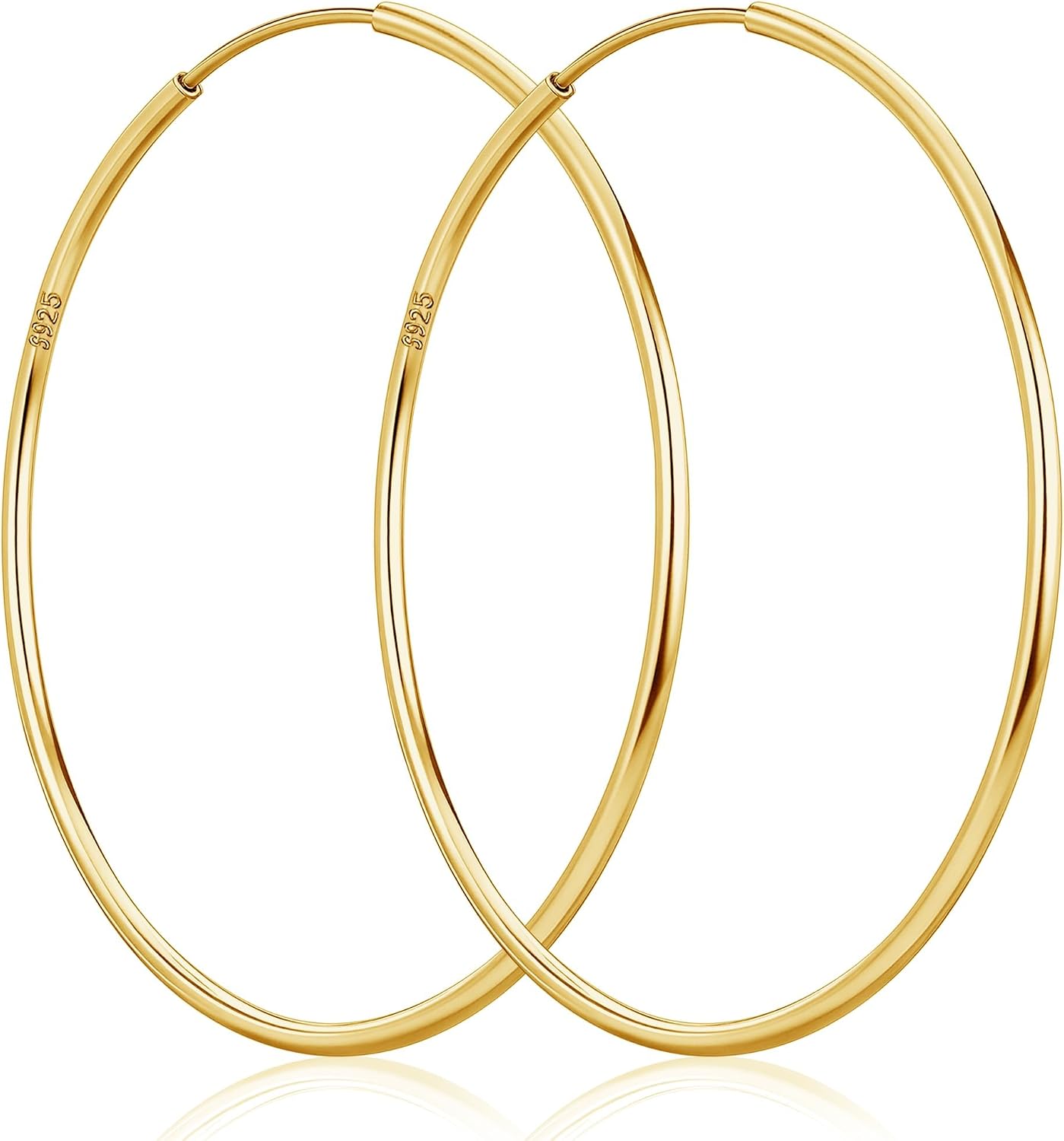 Senteria Thin Gold Hoop Earrings for Women 14k Gold Plated Hoop Earrings Hypoallergenic 925 Sterling Silver Post Lightweight Endless Large Big Gold Hoop Earrings 30/40/50/60/70mm
