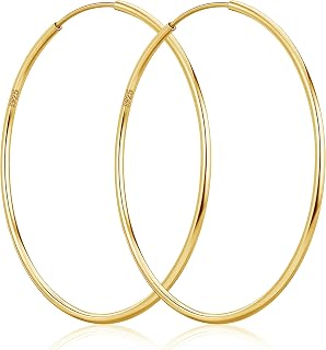 Senteria Thin Gold Hoop Earrings for Women 14k Gold Plated Hoop Earrings Hypoallergenic 925 Sterling Silver Post Lightweight Endless Large Big Gold Hoop Earrings 30/40/50/60/70mm
