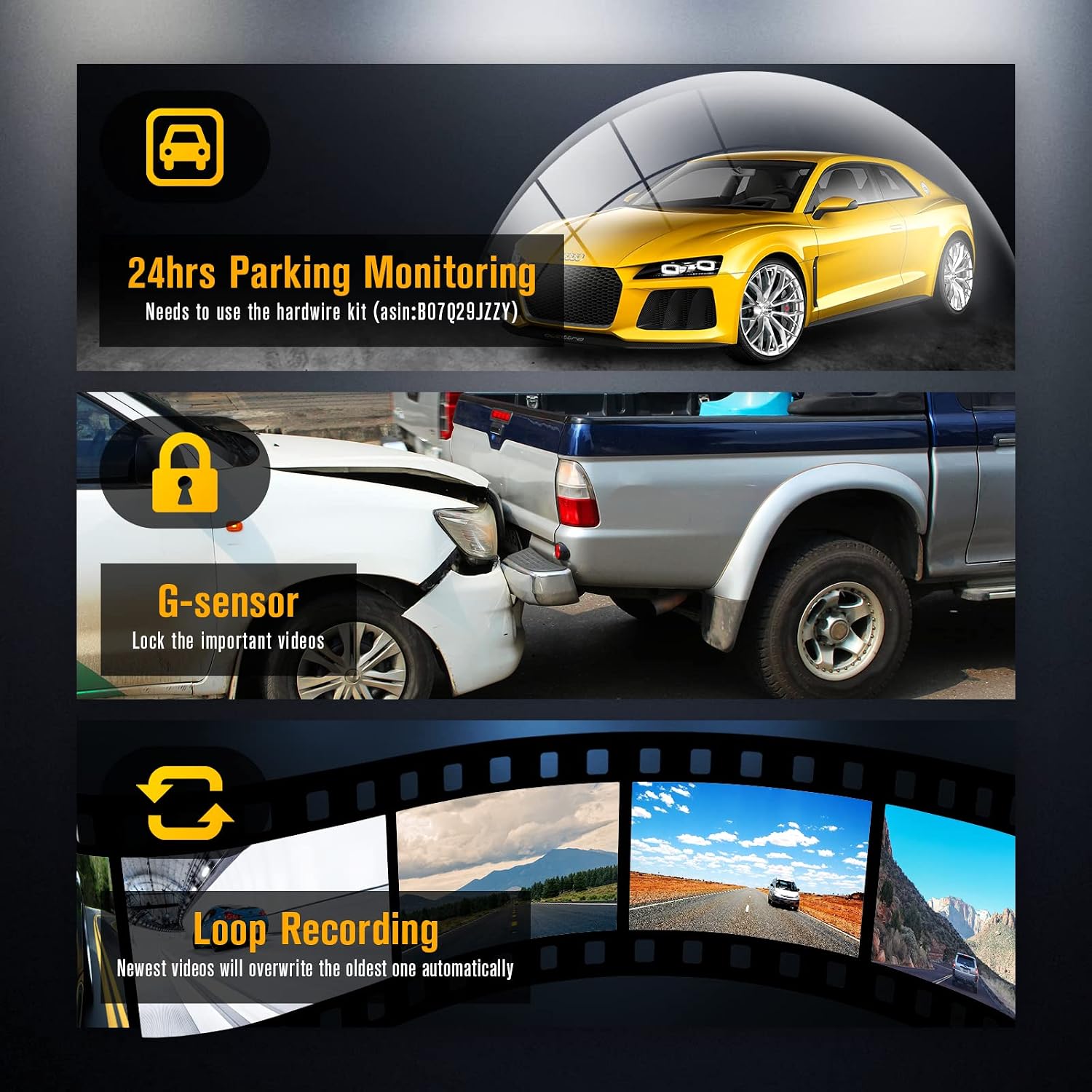 iiwey N2 Dash Cam 4K Front and Rear Dual, Mini Car Camera WiFi with App Control, Dashboard Camera for Car with Super Capacitor, Night Vision, Loop Recording, Support 256GB Max