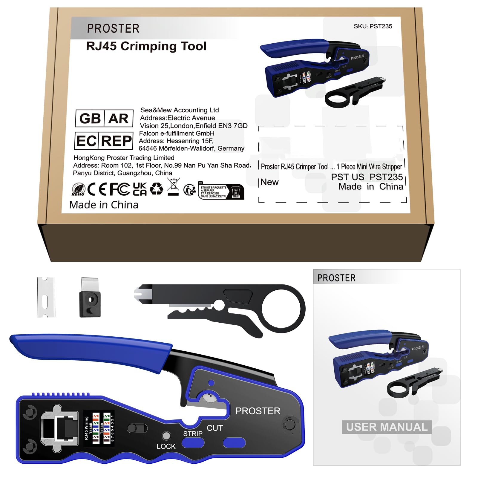Proster Kit de Crimpadora RJ45 Cat6 Cat5 Cat5e Herramienta de Crimpado 8P8C para Cables Ethernet