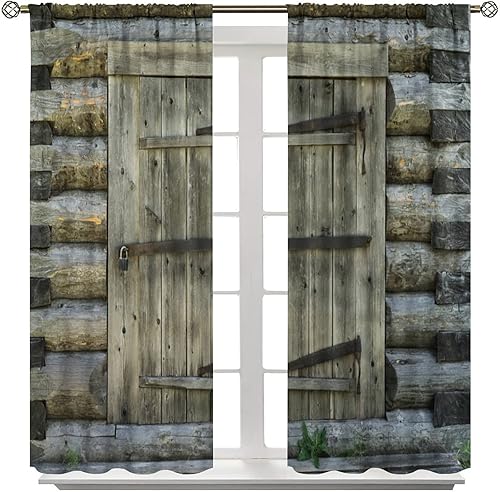 Miniatura 8 de Cortinas de madera rústica, de granja, de madera, estilo granero, con bolsillo para barra de cortina, juego de 2 paneles de 42 x 45 pulgadas