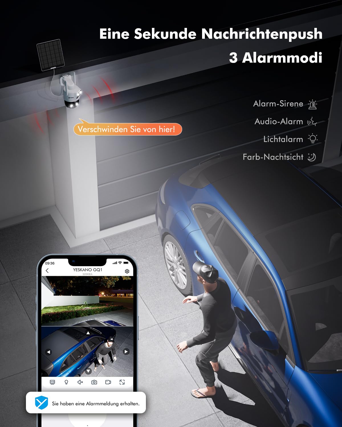 YESKANO 6MP Überwachungskamera Außen Solar,360° PTZ Kamera Überwachung mit Dual-Objektiv,2K Kabellos WLAN Kamera Outdoor, Dual PIR,Farbnachtsicht | 6-W-Panel, App-Steuerung, Farb-Nachtsicht, bidirektionales Audio, Schutzart IP66
