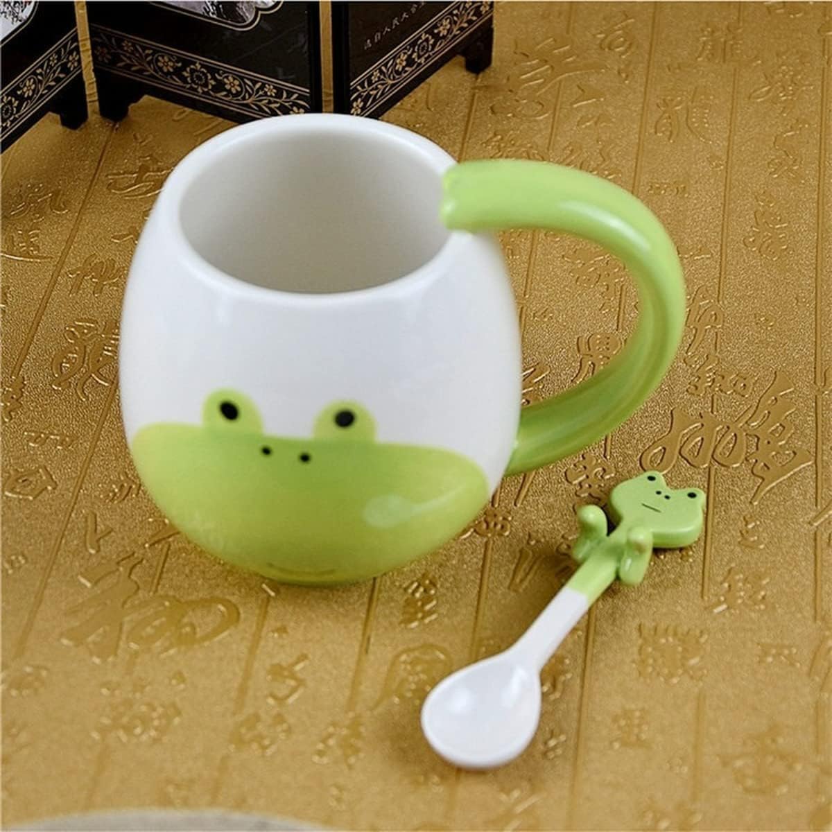 Cute Frog Coffe Mug with Spoon Frogs Print Stuff Gift 420ml Ceramic Tea Coffee Cup Kawaii Frog Mugs Funny 3D Animal Cups Birthday Gifts for Boys Girls Teens Frogs Lovers Cute Mug - Image 3