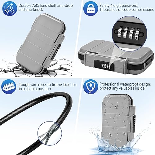 Miniatura 3 de Caja de seguridad portátil de viaje con combinación de 4 dígitos, mini caja de seguridad antirrobo, caja de seguridad para playa, impermeable,