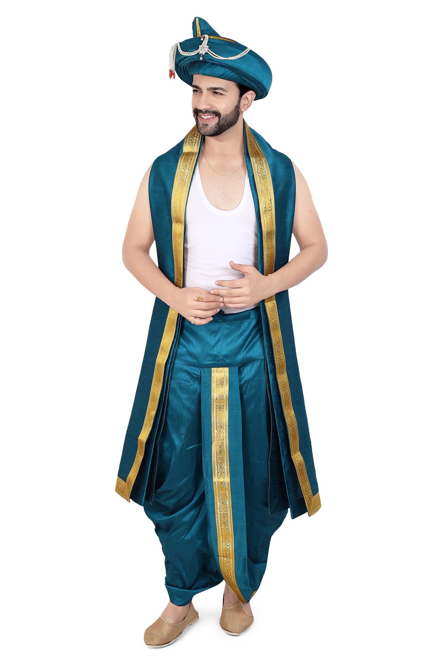 priyakant safawala Premium Wedding Collection For Maharashtra (Peshwai Pagdi With Dhoti Dupatta Set) Wedding And Traditional Function Use It [Waist - Free Size And Height 38 Inches]-picture-56