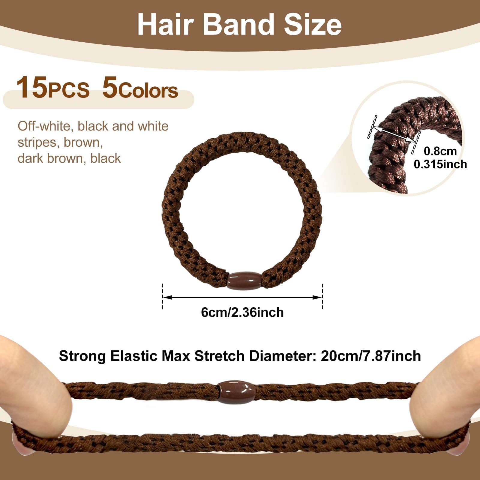 Sularpek 15 Pcs Brown and Black Hair Bobbles, Mixed Color Elastic Hair Ties for Women and Girls Thick No Damage Bands, Ponytail Holders - Image 2