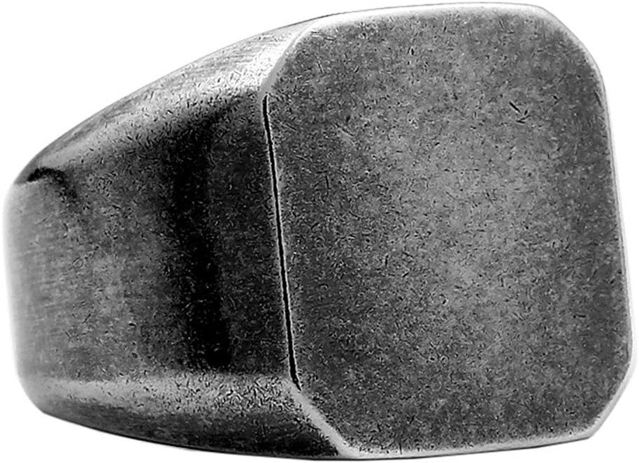 IFUAQZMen's Stainless Steel Square Signet Biker Rings Matte Brushed Simple Antique Silver Solid Ring Band