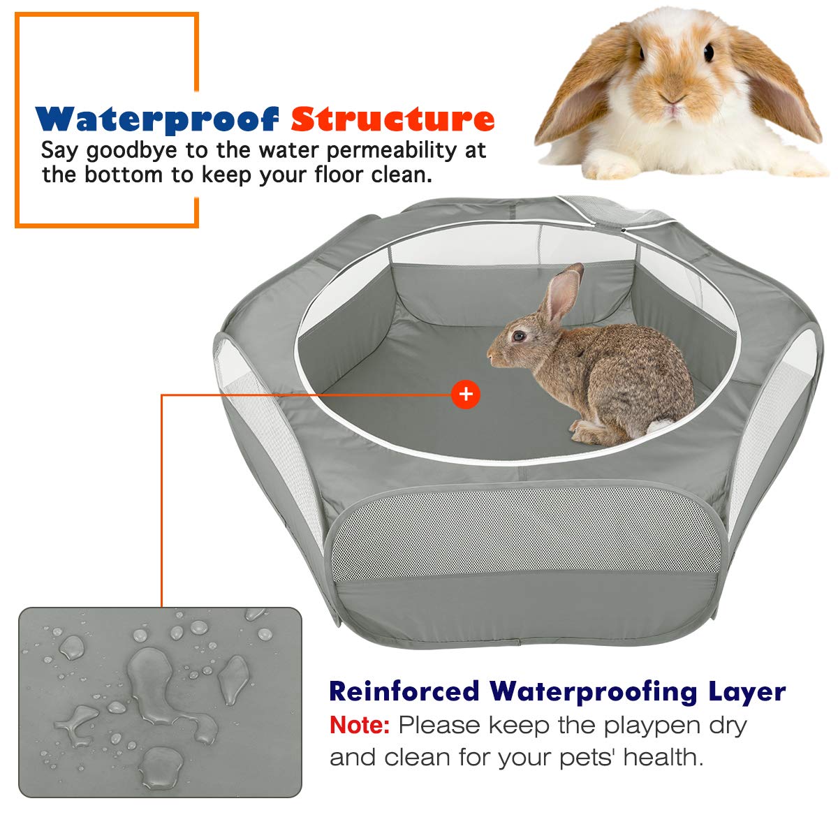 VavoPaw Small Animals Playpen, Waterproof Breathable Indoor Pet Cage Tent with Zipper Cover, Portable Outdoor Exercise Yard Fence for Kitten Hamster Bunny Squirrel Guinea Pig Hedgehog, Gray