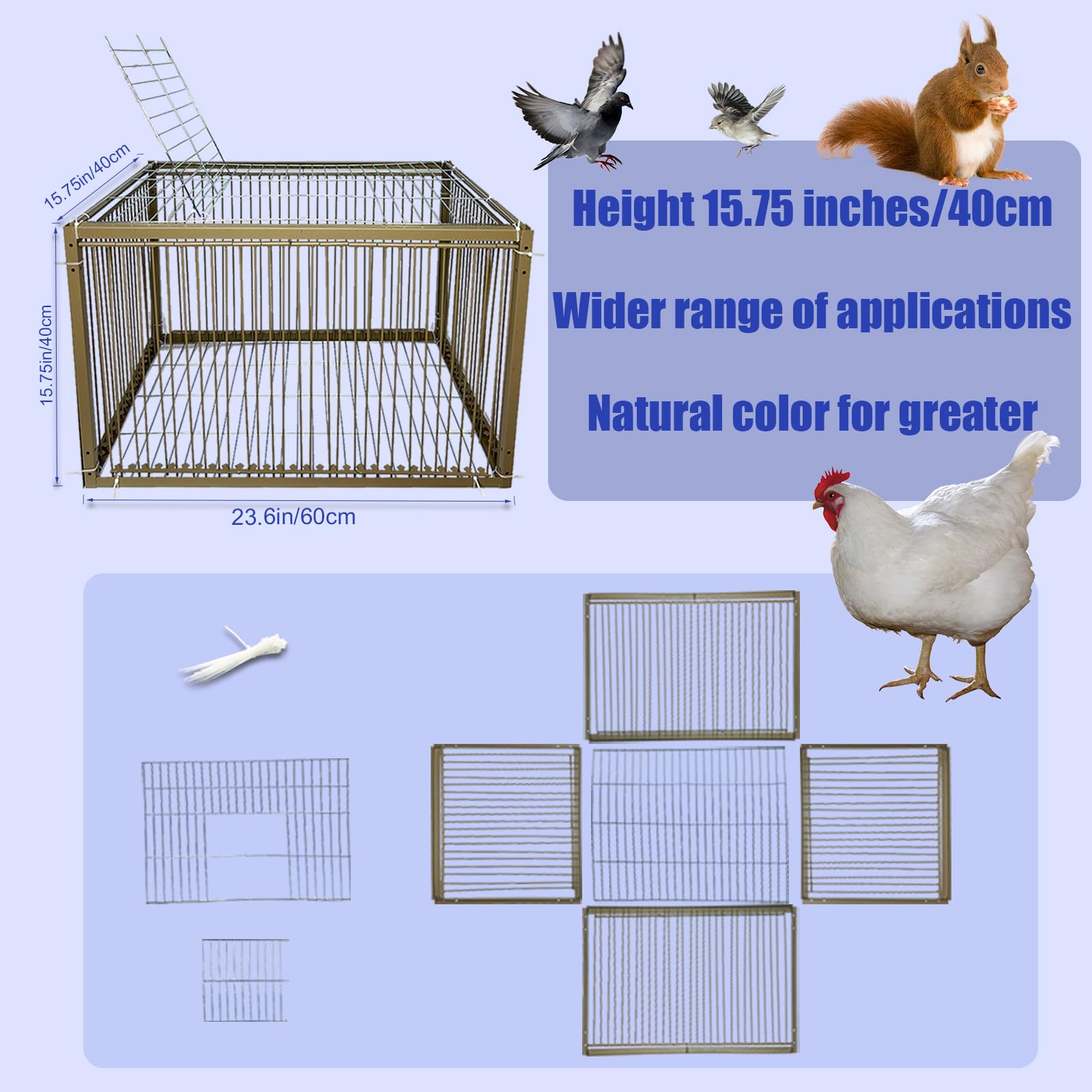 Jaula de trampa para pollos y palomas de 15 pulgadas de alto, jaula de trampa para animales pequeños con diseño a prueba de escape para pájaros, pavos, palomas (23.6 pulgadas de largo x 15.7 pulgadas
