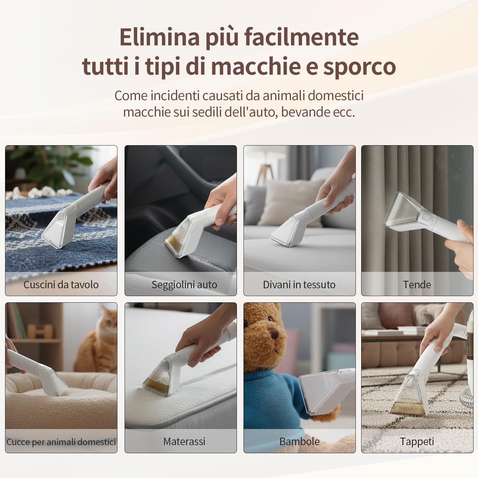 COCEAN Lavatappeti Detergente per Tappezzeria, Lavatappeti e Divani Lava e Asciuga, 500 W, Aspirapolvere Compatto per la Pulizia Profonda Delle Macchie, Bagnato per Tappeti, Auto, Animali