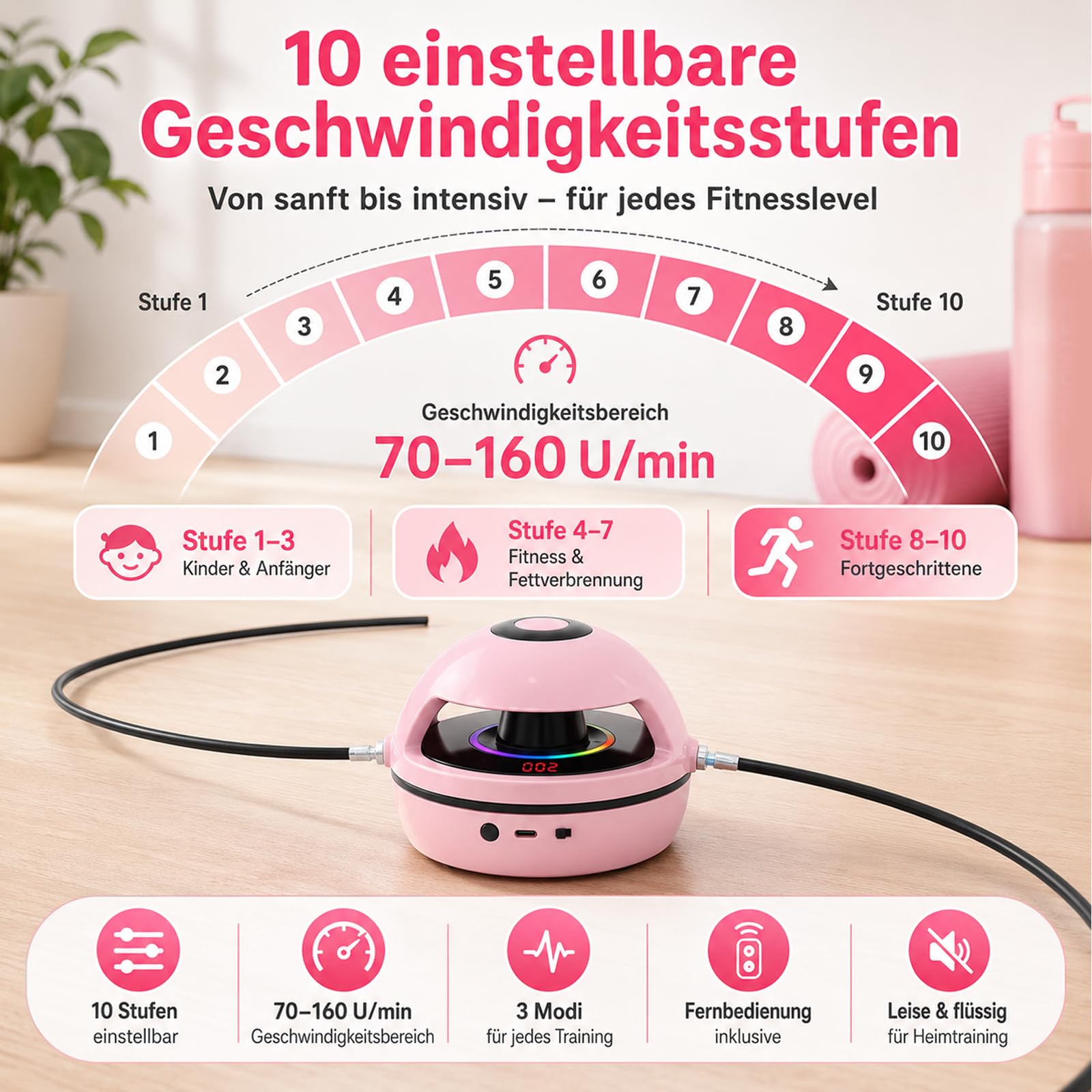 Elektronisches Springseil, Springseilmaschine mit Fernbedienung, Kinder Smartes Springseil, Mit Bluetooth & LED-Display, Trainingsgerät für Kinder und Erwachsene, 10 Stufen Geschw