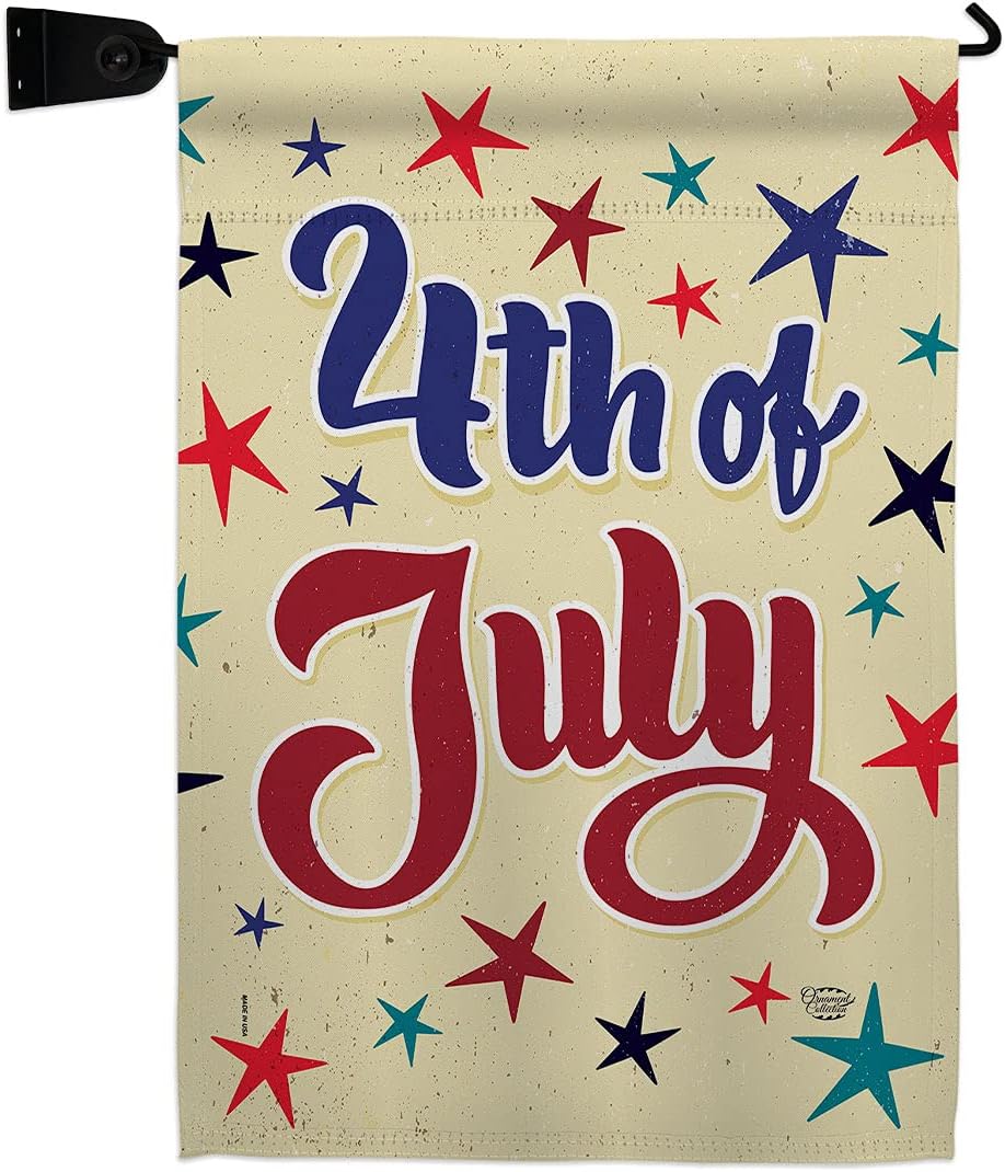 July 4th Joy Garden Flag Set Wall Hanger Americana Fourth of Independence Day Fireworks BBQ United State American Small Decorative Gift Yard House Banner Made In USA 13 X 18.5