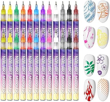 12 Colors Nail Art Pens Set, 3D Nail Art Markers Doodle Pen for Kids Adults, Nail Art Tools for Polishing Dotting Painting Liner DIY 2 set
