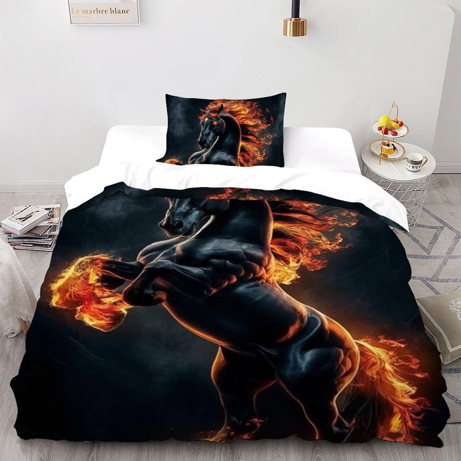 Taies d'oreiller enfants et housse de couette cheval anti-plis