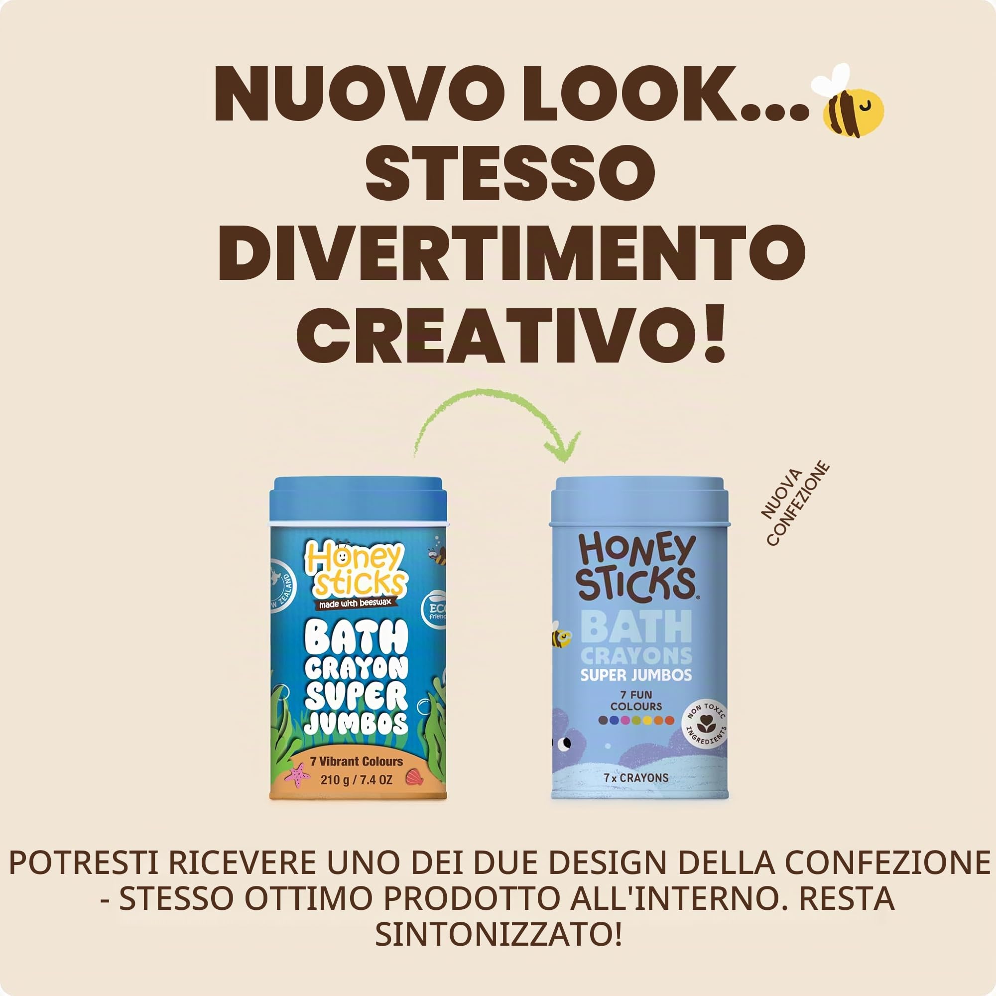 Honeysticks Pastelli vasca da bagno per bambini - Fatti in cera d'api naturale non tossica - Giocattoli per vasca da bagno senza profumo e non irritanti - Colori vivaci e facili da usare - 7 Pezzi