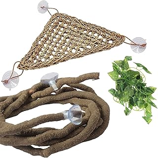 Kathson Bearded Dragon Hammock Reptile Leaves Habitat Decor Accessories Artificial Climbing Vines with Suction Cups for Chameleon Gecko Snakes product image