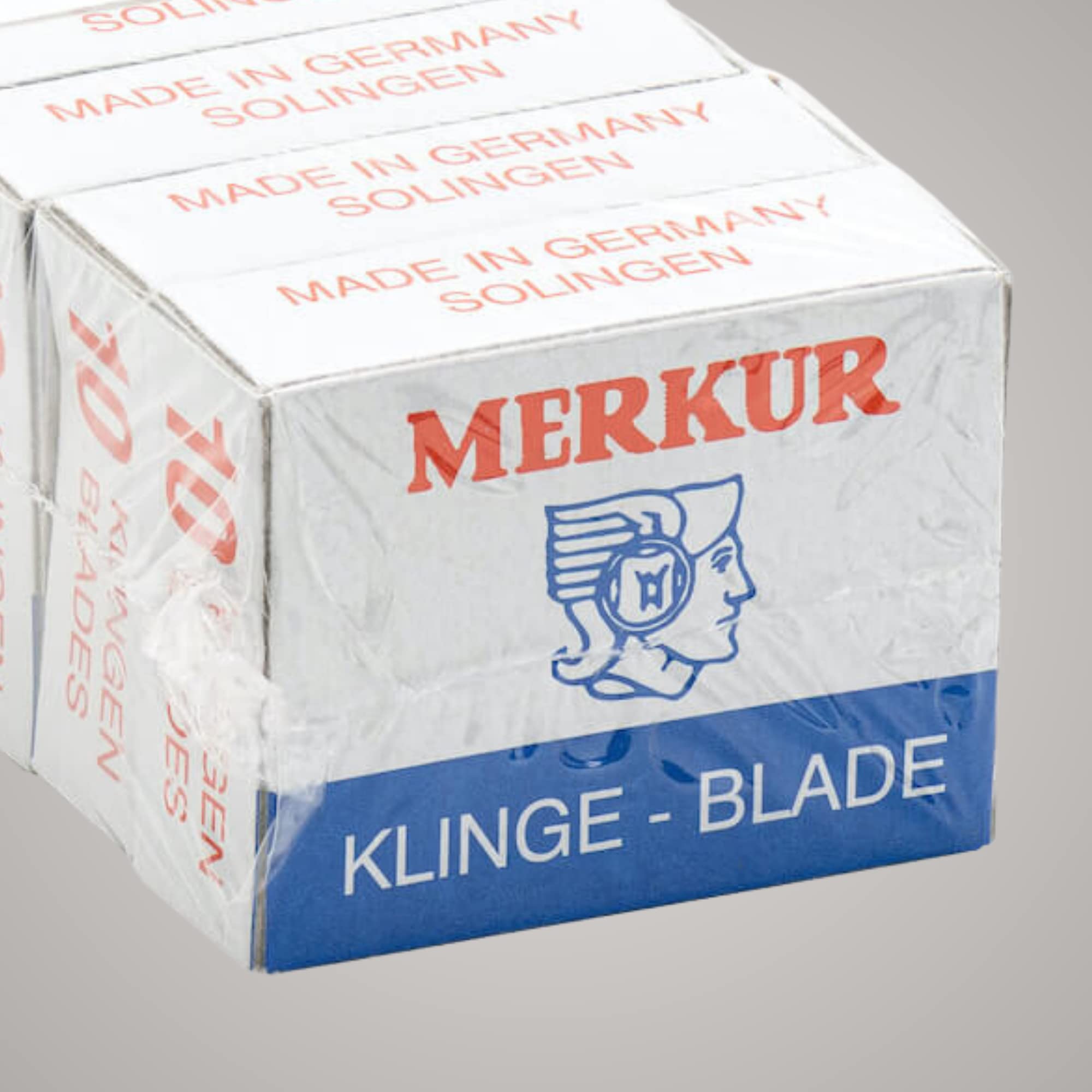 MERKUR Rasierklinge für Konturenrasierer Silber 908 | 100 Stück | Trapezklinge mit Karbonstahl C95 | Ideal für Nassrasur | Stahl C95 | Made in Germany