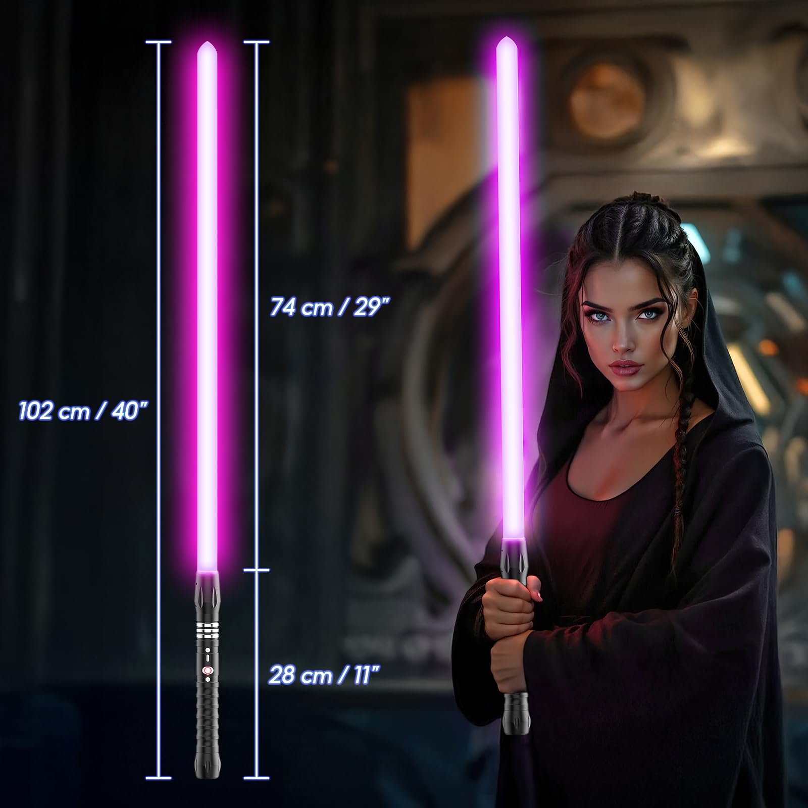 Spada Laser RGB 24 Colori, Spade Laser Star War Ricaricabili USB-C con Suono FX e manico metallico, 102 CM Lightsaber per Bambini e Adulti Regalo di Compleanno Natale Giochi di Ruolo (Prisma 1pc)