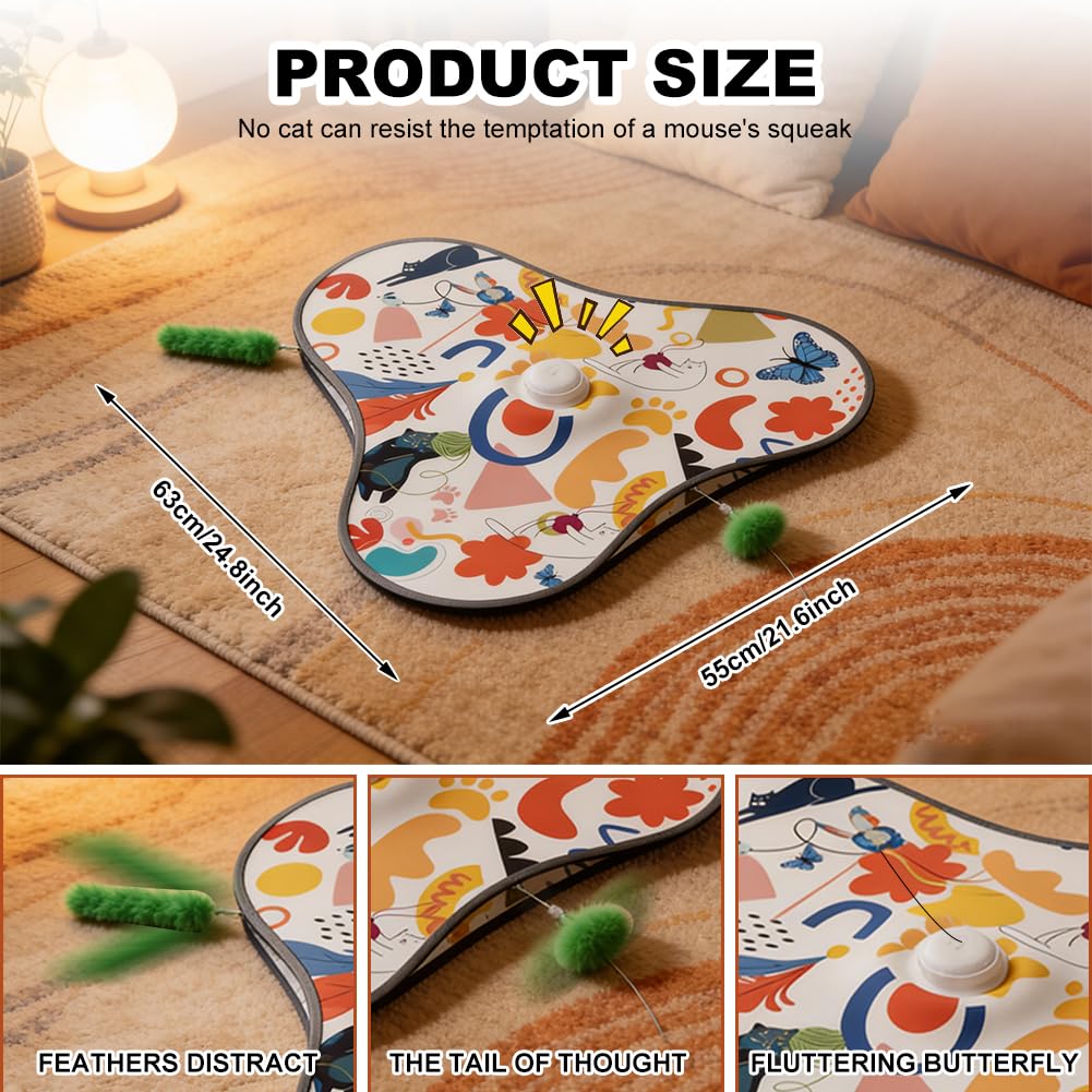 4 in 1 giocattolo interattivo per gatti automatico con sensore di movimento, 3 modalità di gioco, 3 suoni realistici e farfalla svolazzante, giocattolo intelligenza per gatti e gattini, ricarica USB-C