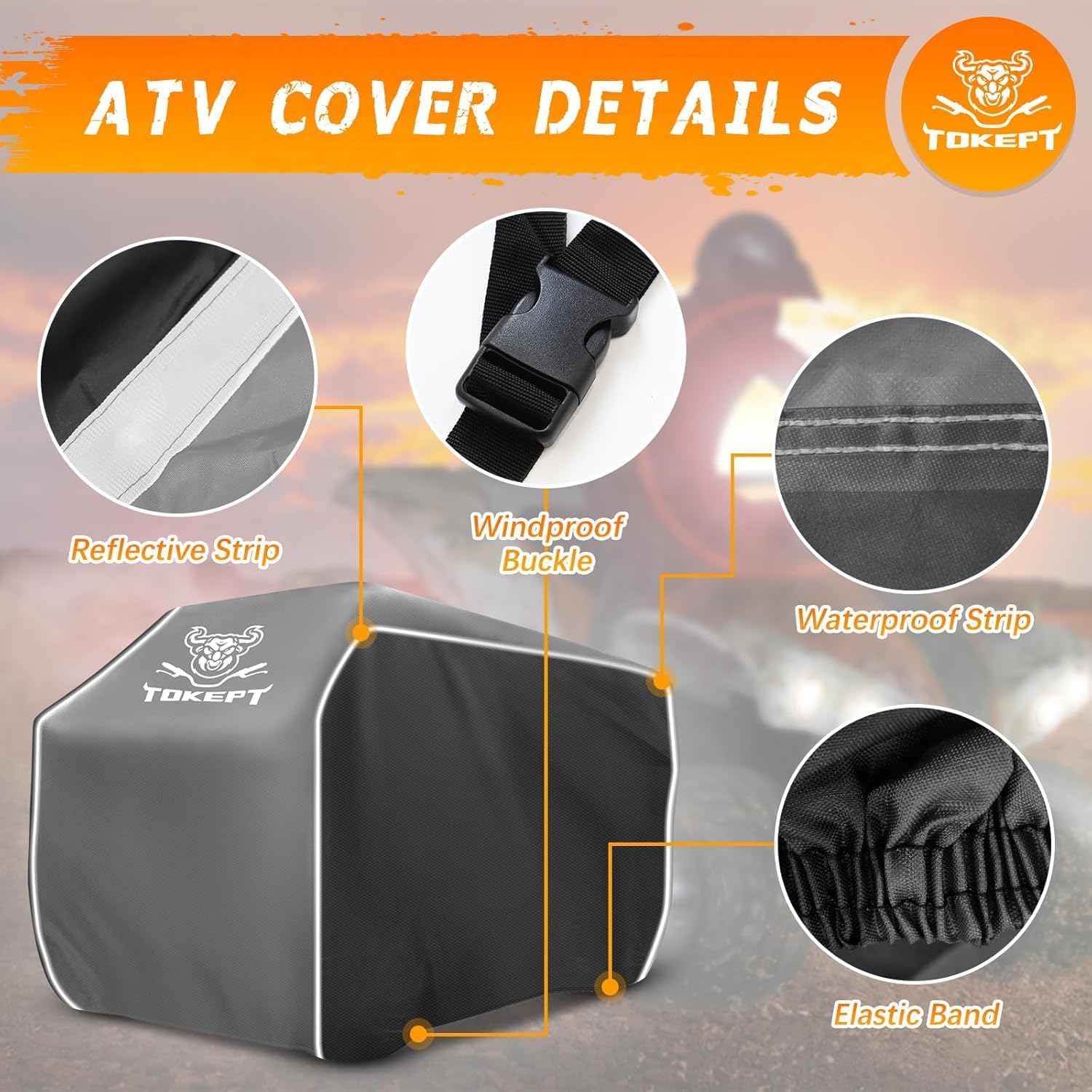 ATV Cover, Waterproof Heavy Duty 4 Wheeler Cover with Buckle, Dustproof Anti UV Windproof All Weather Outdoor Storage Quad Cover for 86" Polaris Sportsman Yamaha Honda Kawasaki Coleman