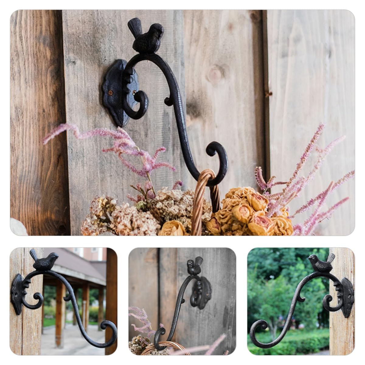 INOOMP Crochet Suspendre en Fonte pour Jardinière Murale Support Décoratif pour Paniers de Fleurs et Luminaire de Balcon ou Salon