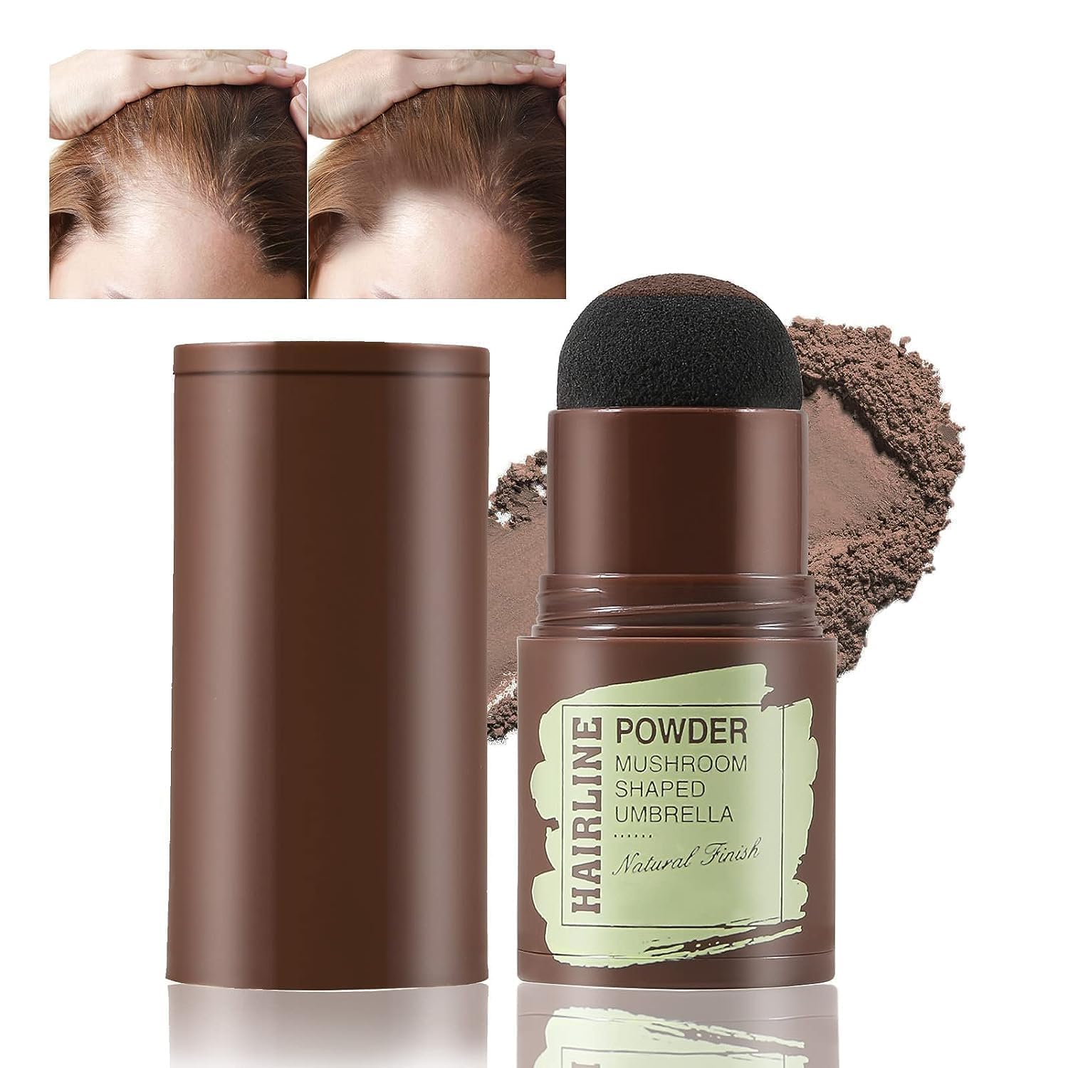 FIGMENT Natural Hairline Powder, Hair Shading Sponge Pen, Hairline Shadow Powder Stick, Quick Hair Root Touch-Up, Paired With 2 Pairs Of Eyebrow Stamp