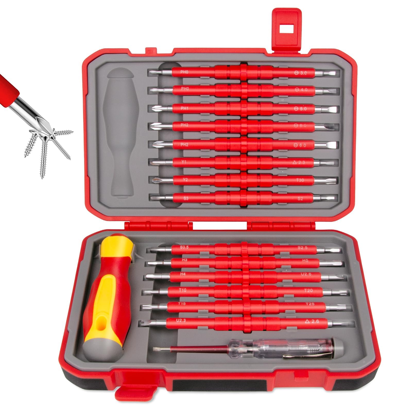 1000V Insulated Electrical Screwdriver Set for Electrician, All in One 28 Pcs Strong Magnetic Bit with Handle-Phillips Slotted Torx Hex Square, Professional Screwdriver Tool for Man