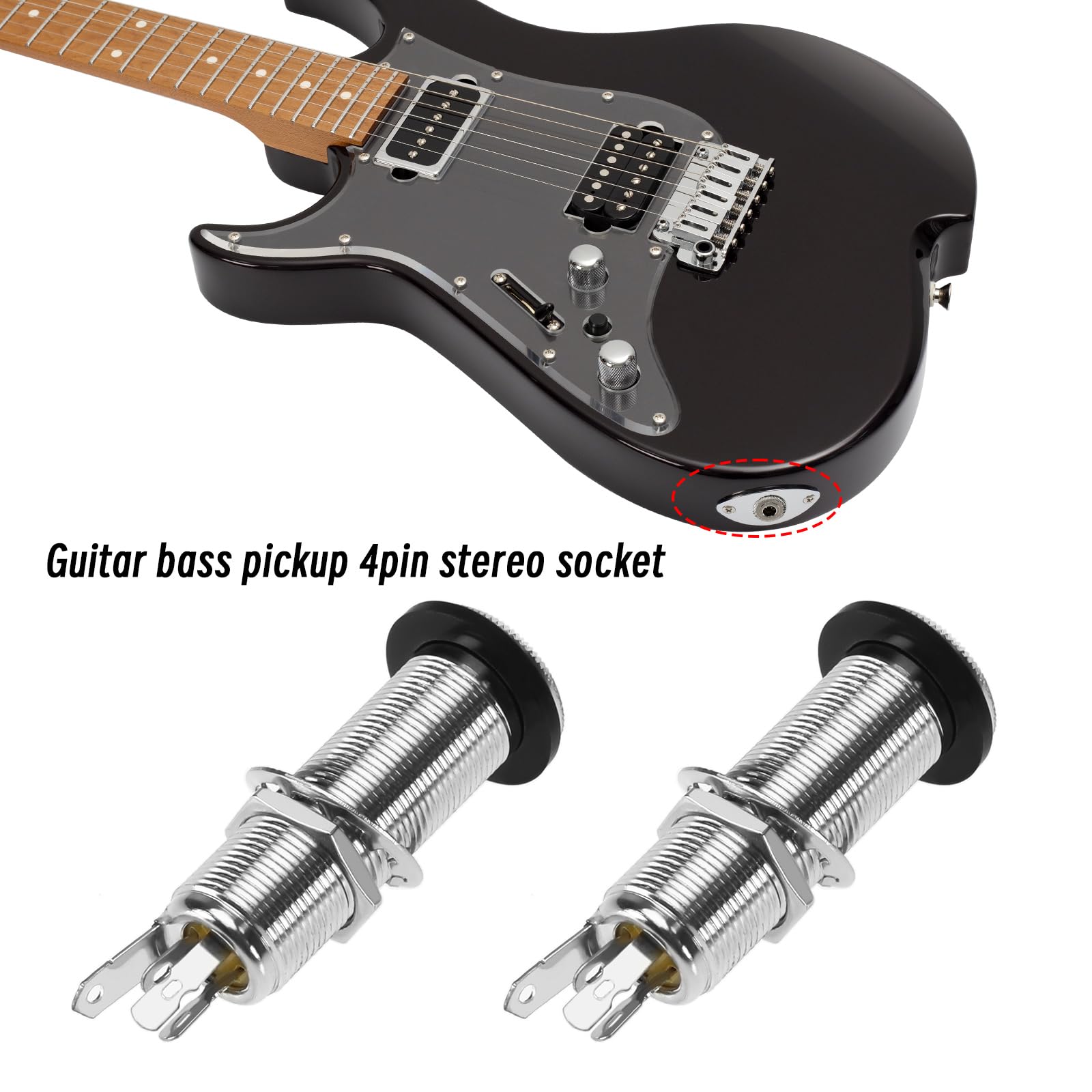 Jack Stereo Da 6,35mm Per Chitarra E Basso - 4 Pin Per Collegamento Mono/Stereo - Cilindro In Rame Argentato - Foto 8