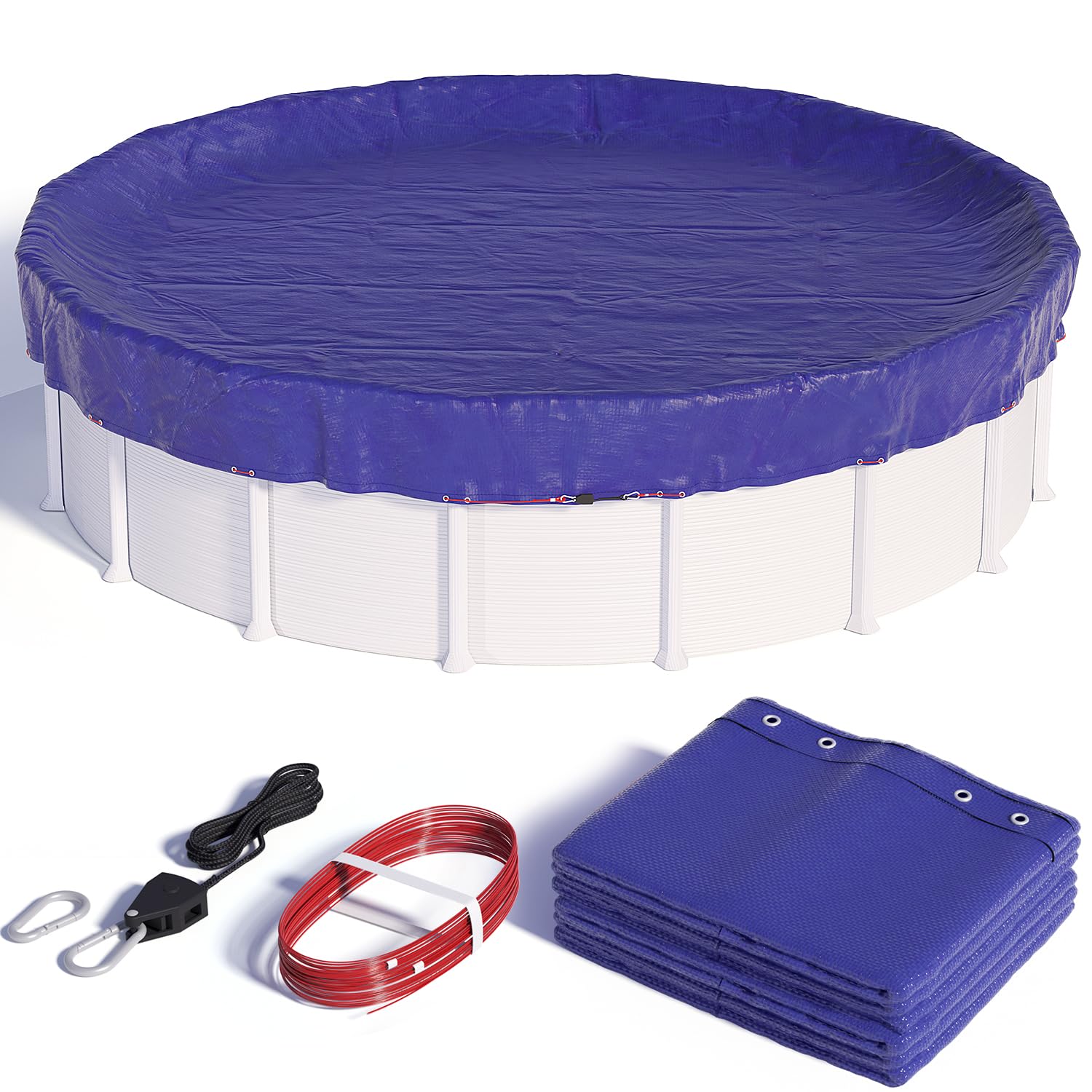 28 FT Round Winter Pool Cover for Above Ground Pools, Cable and Pulley