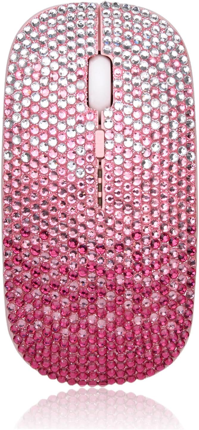 WONGS Bling Wireless Mouse, Gradient Pink Crystal Rhinestone Rechargeable Wireless Silent Slim Mouse Sparkly Computer Mice with USB for Laptop,Notebook,PC,MacBook - Gradient Pink