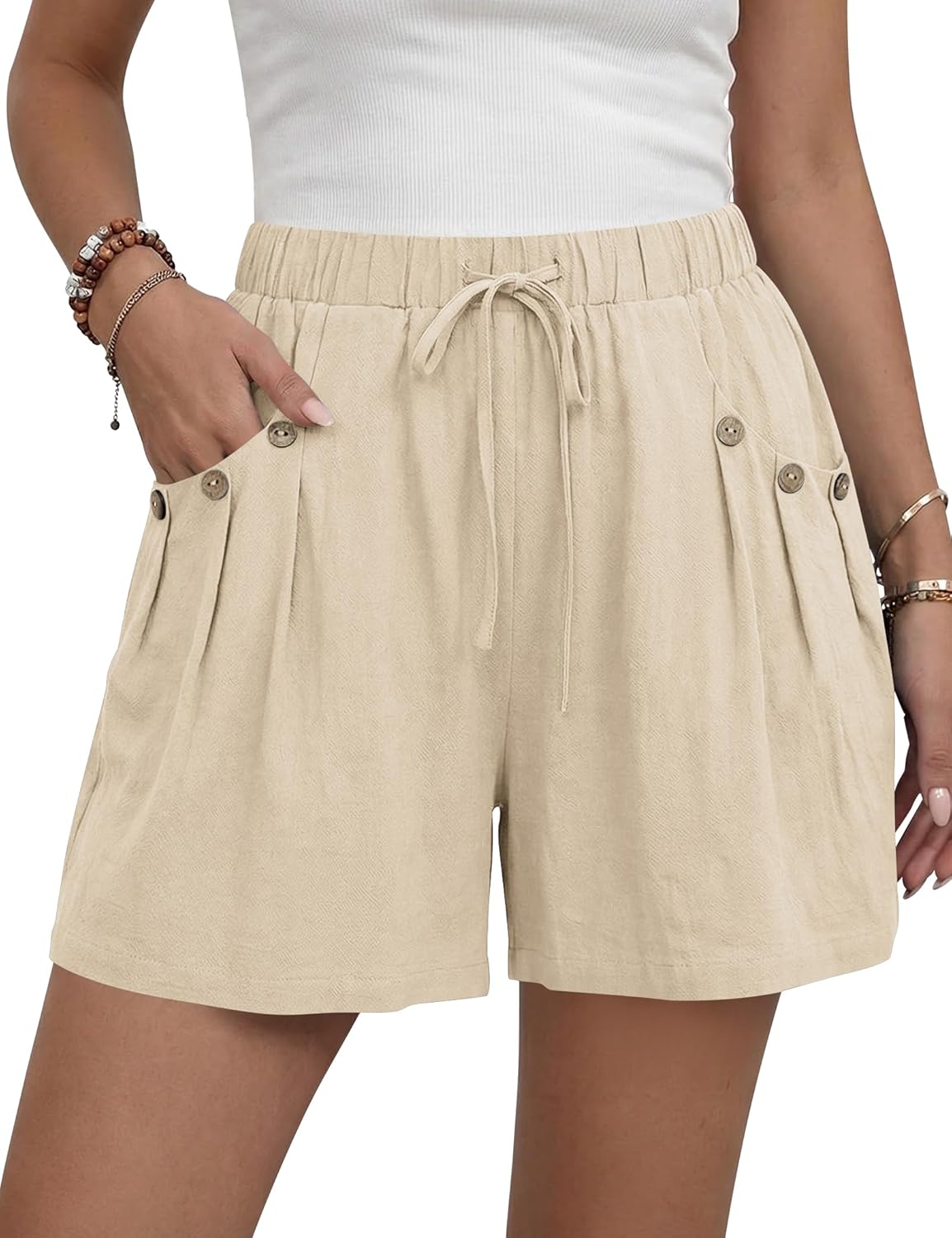 ZJCT Linen Shorts for Women Summer Casual Wide Leg High Waist Drawstring Shorts 2026 Beach Vacation Short with Pockets