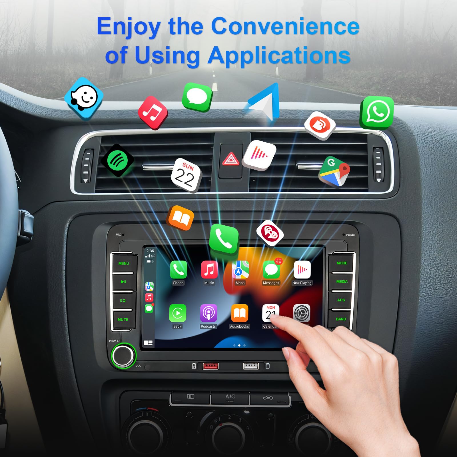 Autoradio mit Navi Bildschirm für VW Golf 5/6 Seat Passat Sharan Tiguan,7 Zoll Golf Radio mit Apple CarPlay & Android Auto Mirrorlink, VW Polo T5 Caddy Radio Bluetooth GPS SWC EQ USB FM, Linux