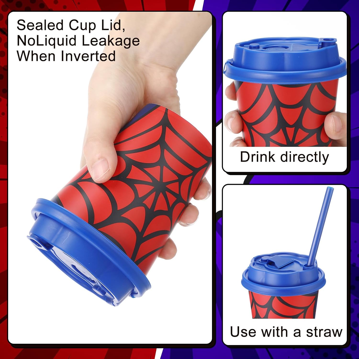 24 Pcs 12 oz Spider Cups Bulk, Spider Birthday Party Favors Cups with Lids and Straws, Plastic Cup for Birthday Party Decorations Celebration Birthdayy Partty Favor Supplies for Friends