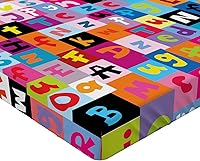 Vista 4 de Ambesonne Sábana bajera abstracta con estampado gráfico de letras del alfabeto de colores, funda de cama con bolsillo profundo elástico para mayor