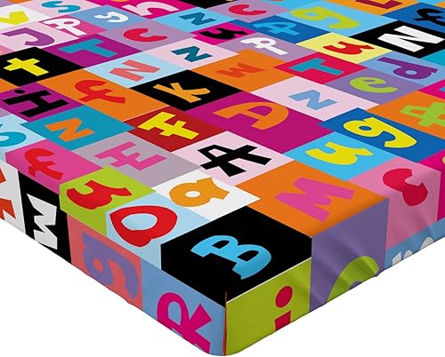 Miniatura 4 de Ambesonne Sábana bajera abstracta con estampado gráfico de letras del alfabeto de colores, funda de cama con bolsillo profundo elástico para mayor