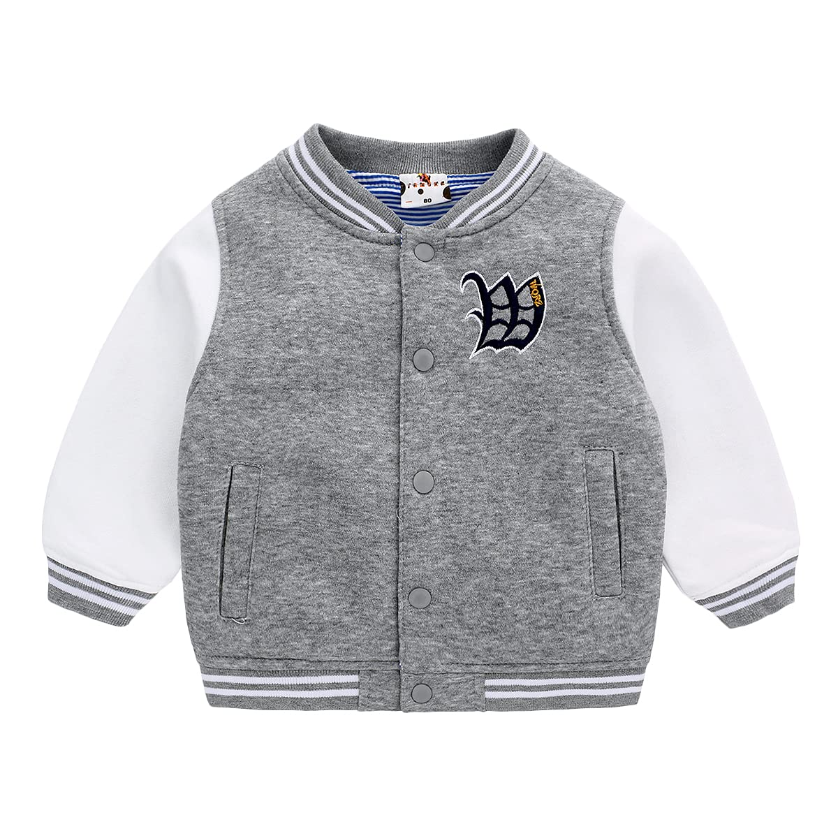 famuka Baby Boy Girl Baseball Coat Toddler Casual Varsity Jackets (Grey, 6-12 Months)