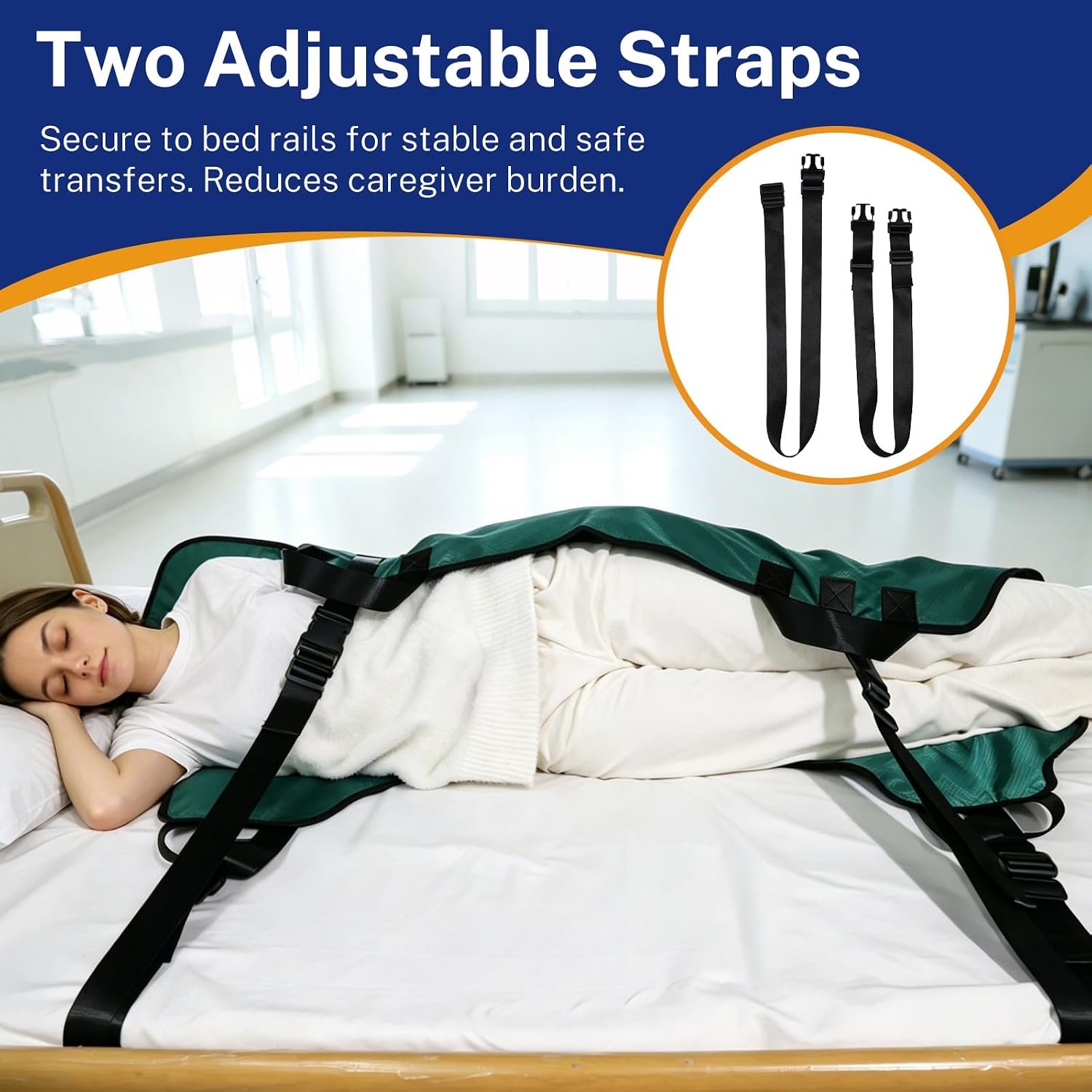 U-Shaped Patient Turning Device, Positioning Bed Pad with Handles, Transfer Sheet for Elderly & Bedridden, Multipurpose Bed Transfer Pad with Reinforced Handles & Straps, Mobility Aid for Caregivers
