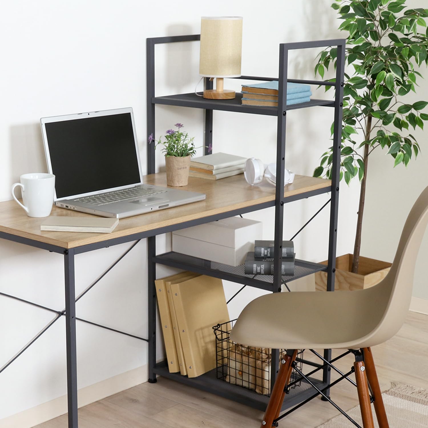 Amazon.co.jp: 不二貿易 ラック付きデスク パソコンデスク 幅110×奥行