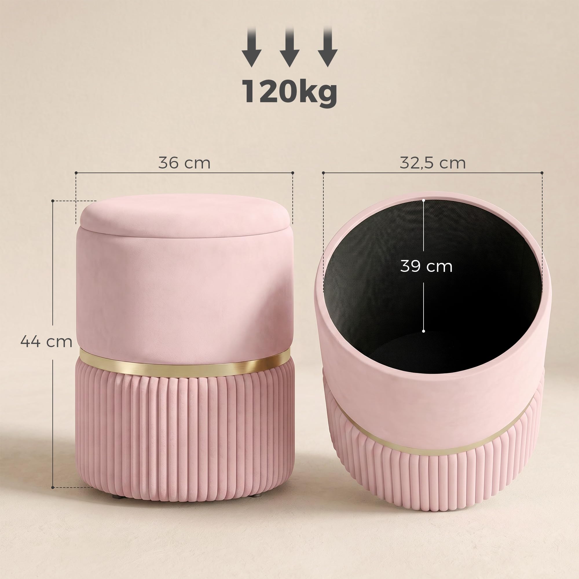 HOMCOM Pouf Taburete Reposapiés Baúl 36x36x44cm Rosa